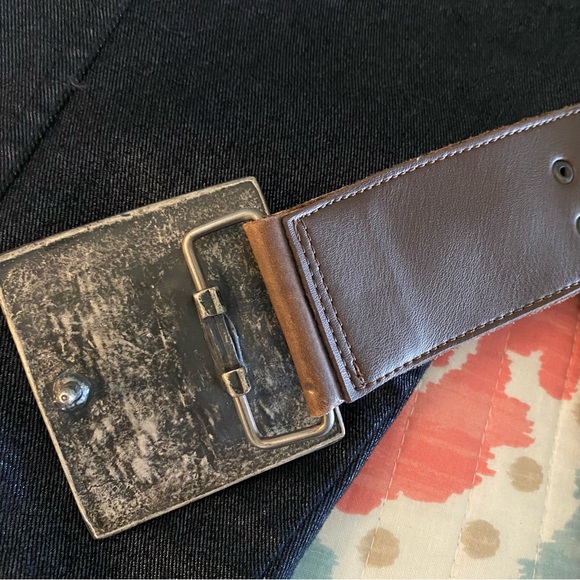 Vintage Brown & Black & Steel, Studded Belt ! Square Buckle ! A UNIQUE BELT ❤️ - Picture 14 of 16